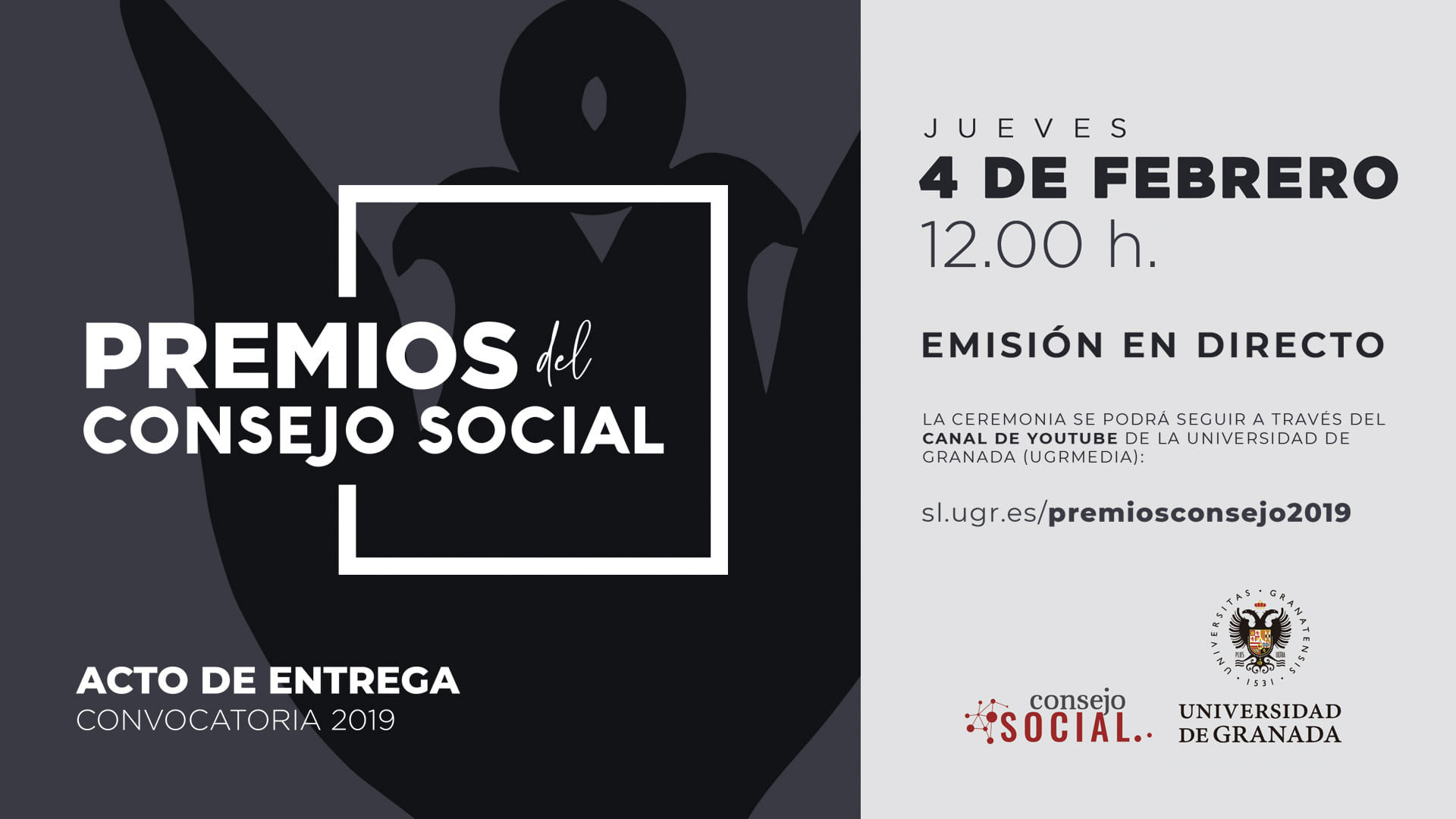 Cartel anunciador acto entrega Premios Consejo Social 2019