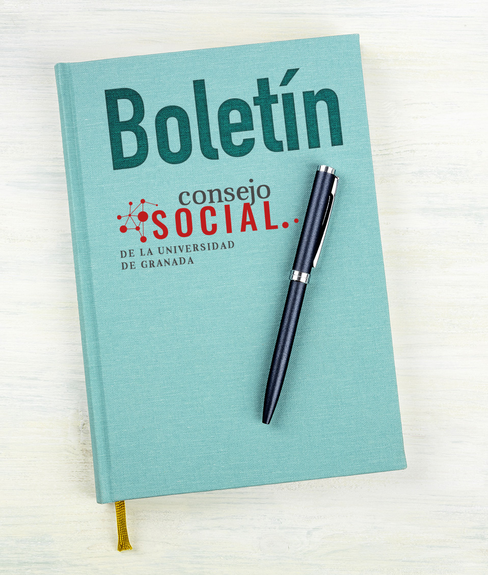 Boletín Consejo Social Ilustración de un libro con el texto boletín y un bolígrafo sobre él